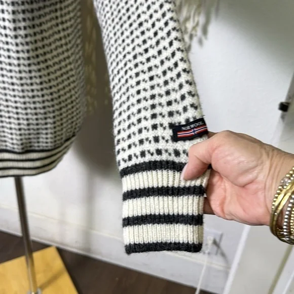 Norwool Wool Quarter Zip Pullover Sweater Black and Ivory Size Large - Picture 8 of 12